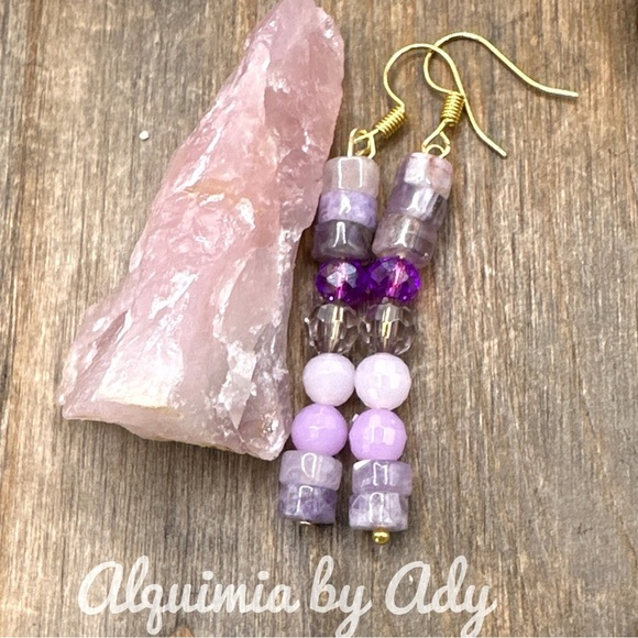 Alquimia Purple and Gold Dangle Earrings with Beaded Design amethyst - Picture 1 of 1